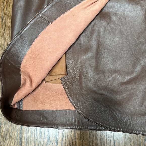 VTG Leather Brown Long  Bubble Skirt with Wrap and Ruched Details - Picture 10 of 11